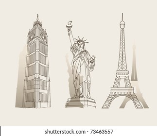 Set of famous landmarks