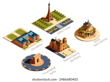 set of famous main french landmarks, vector illustration