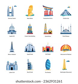 Set of World’s Famous Monuments Flat Icons

