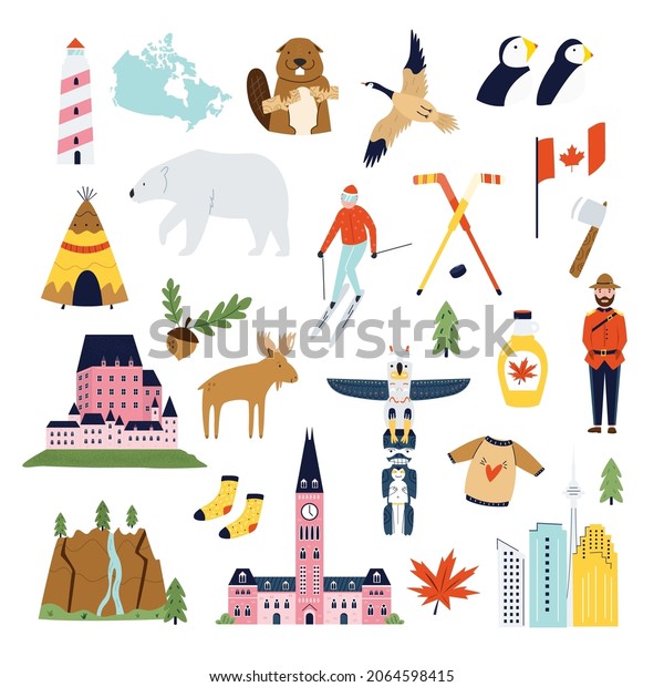 Set Famous Symbols Icons Canada Vector Stock Vector (Royalty Free ...