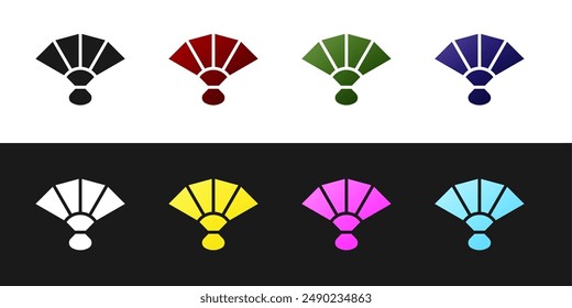 Set Fan flamenco accessory icon isolated on black and white background.  Vector