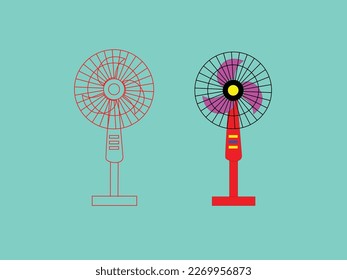 Set of fan icons in flat style, vector object. Modern electric fan different types of colors set realistic vector illustrations. Fan icons in silhouette style
