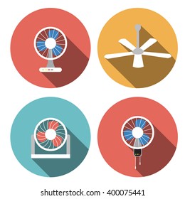 Set of fan icons in flat style, vector object