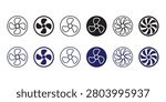 Set of fan icons showcasing different blade configurations and styles, including outline, solid, and multi-bladed designs.