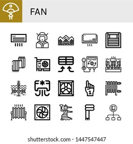 Set of fan icons such as Fan, Air conditioning, Geisha, Hotel de glace, Air conditioner, Heater, Scarf, Video card, Fans, Tidal, Cooling system, Foam hand, Heat, Flamenco , fan