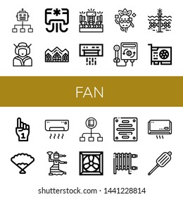 Set of fan icons such as Flow, Geisha, Air conditioner, Hotel de glace, Fans, Cool, Heater, Tidal, Video card, Foam hand, Fan, Flamenco, Cooling system, Extractor, Air blower , fan