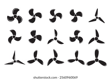 Set of fan propeller silhouettes