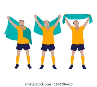 Set of Fan or Sport Player holding the flag, vector illustration.