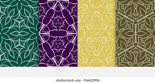 set of fancy floral geometric ornament on green background. Seamless vector illustration. For interior design, wallpaper. color.