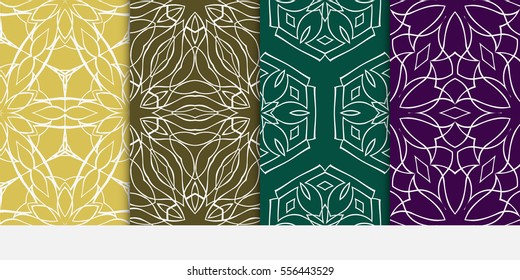 set of fancy floral geometric ornament on green background. Seamless vector illustration. For interior design, wallpaper. color.