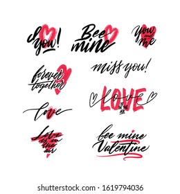 Set of fancy lettering quote for Valentines Day greeting cards and poster, prints. Hand drawn taxt in fashionable style