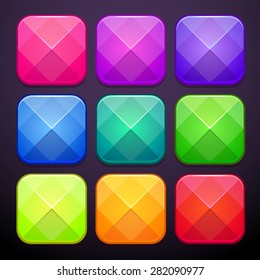 Set of fancy modern faceted square buttons, vector isolated elements