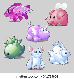 A set of fancy toys in the form of animals isolated on gray background. Vector cartoon close-up illustration.