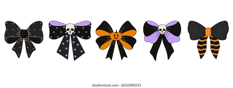 Conjunto de arcos vetoriais extravagantes com fitas para o design de Halloween