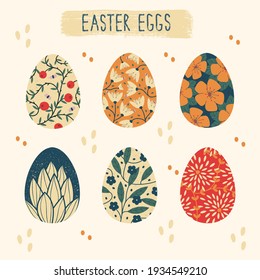 Set of fancy vector images of happy Easter eggs. Easter colourful floral patterns. Modern vector illustration. Can be used for cards, flyer, printing. All objects are isolated 