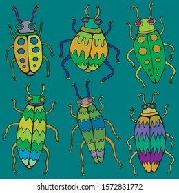 set of fanny colored bug character cartoon vector image pattern background 
