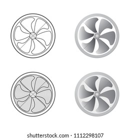 Set of fans. Six of the blade. Schematic and realistic image. Vector illustration.