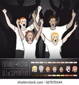 set of fans supporting national team for sport ad
