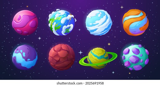 Set of fantastic planets asteroids, cosmic objects