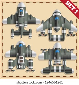 A set of fantastic spaceships. Vector illustration.