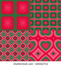Set of fantasy abstract seamless pattern. Four bright pattern in retro style 