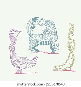 Set of fantasy Animal vector hand draw illustration
