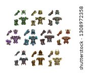 Set of fantasy armor for game isolated on white background. Vector illustration.