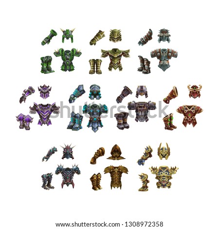 Set of fantasy armor for game isolated on white background. Vector illustration.