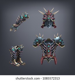 Set of fantasy armor for game. Vector illustration.