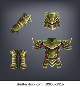 Set of fantasy armor for game. Vector illustration.