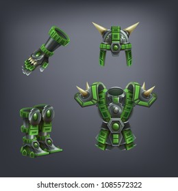 Set of fantasy armor for game. Vector illustration.