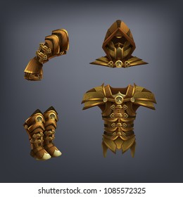 Set of fantasy armor for game. Vector illustration.