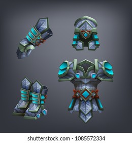 Set of fantasy armor for game. Vector illustration.