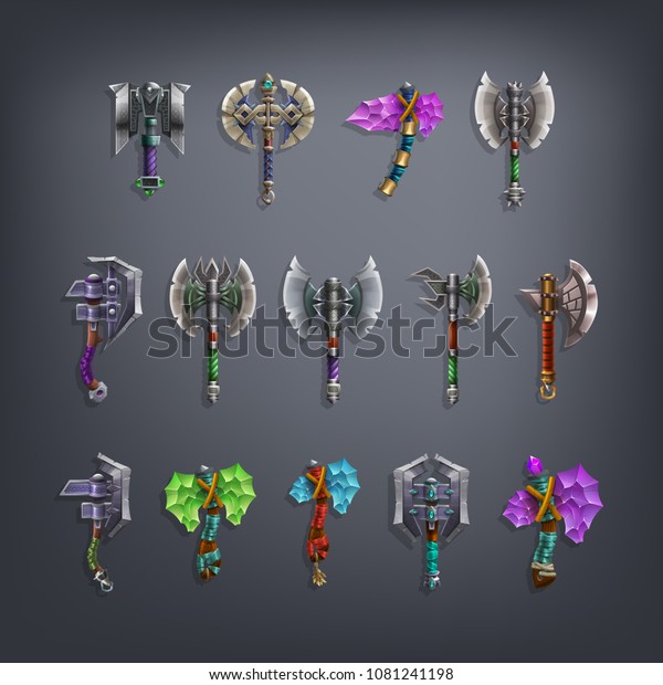 Set Fantasy Battle Axes Weapon Game Stock Vector (Royalty Free) 1081241198