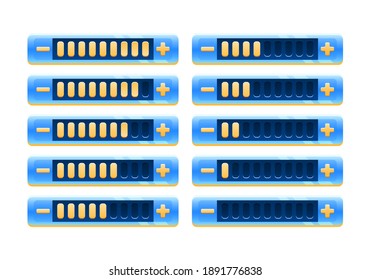 set of fantasy blue space game ui progress bar panel with increase and decrease button for gui asset elements vector illustration