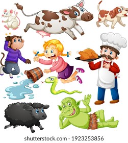 Set of fantasy cartoon character isolated on white background illustration
