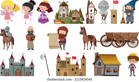 Set of fantasy cartoon characters illustration