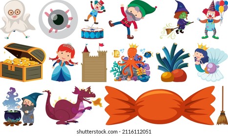 Set of fantasy cartoon characters illustration