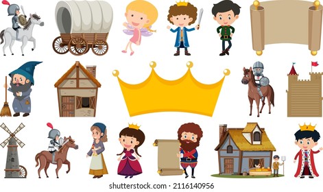 Set of fantasy cartoon characters illustration
