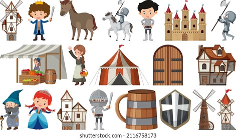 Set of fantasy cartoon characters illustration