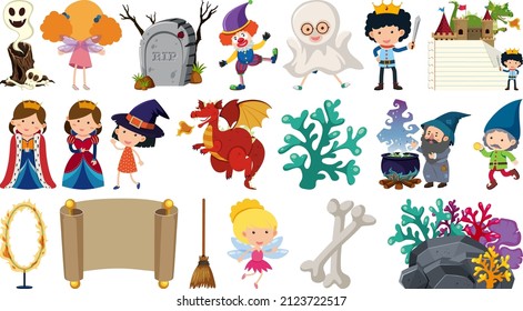 Set of fantasy cartoon characters illustration