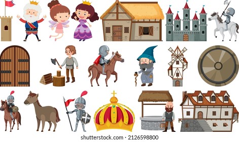 Set of fantasy cartoon characters illustration