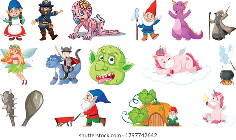 Set of fantasy cartoon characters and fantasy theme isolated on white background illustration - Shutterstock ID 1797742642