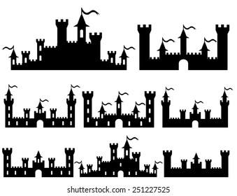 Set of Fantasy castles silhouettes for design. Vector illustration