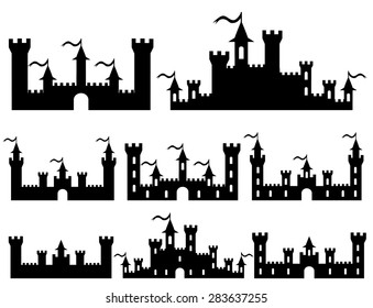 Set of Fantasy castles silhouettes for design. Vector illustration