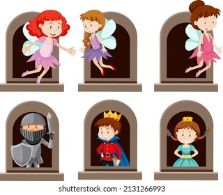 A set of Fantasy character by the window on white background illustration