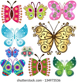 Set fantasy colorful vintage butterflies for scrapbooking (vector)