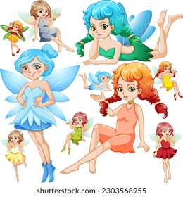 Set von fantasiebezaubernden Cartoon-Figuren zur Illustration
