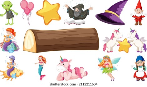 Set of fantasy fairy tale characters and elements illustration