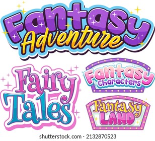 Set of fantasy fairy tales word banners illustration